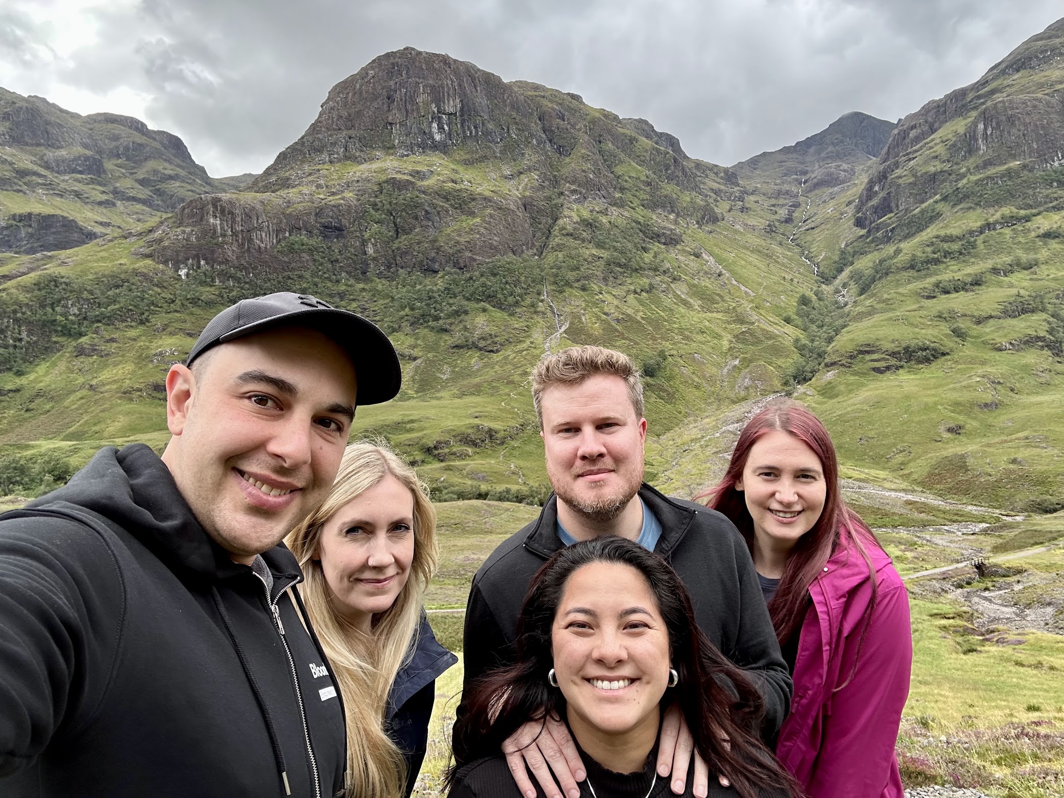 The group of us in front of a mountain in Skye