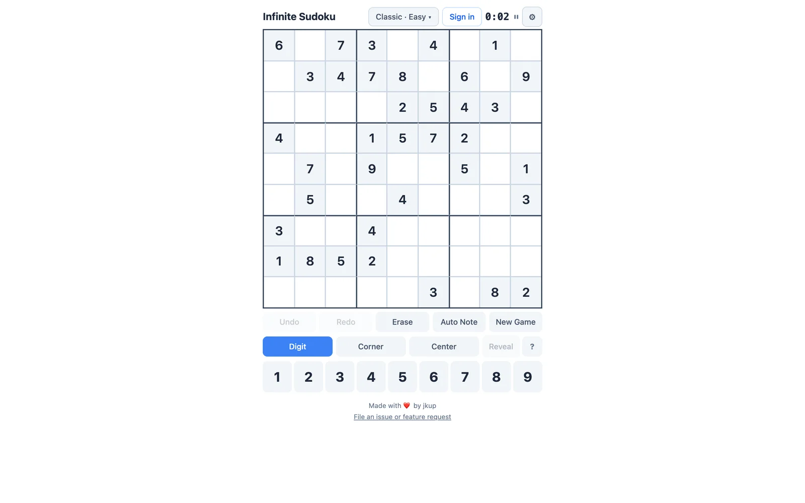 Screenshot of Infinite Sudoku